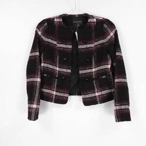 Banana Republic Jacket Women‎ 6 Black Plaid Wool Blend Office Dark Academia